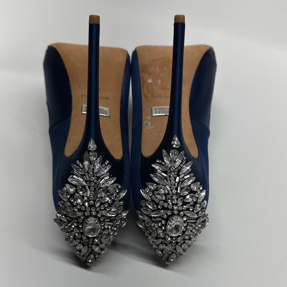 Badgley Mischka Kiara Pumps High Heel Shoes Peep Toe Jeweled Back Blue Size 9 - Picture 7 of 10